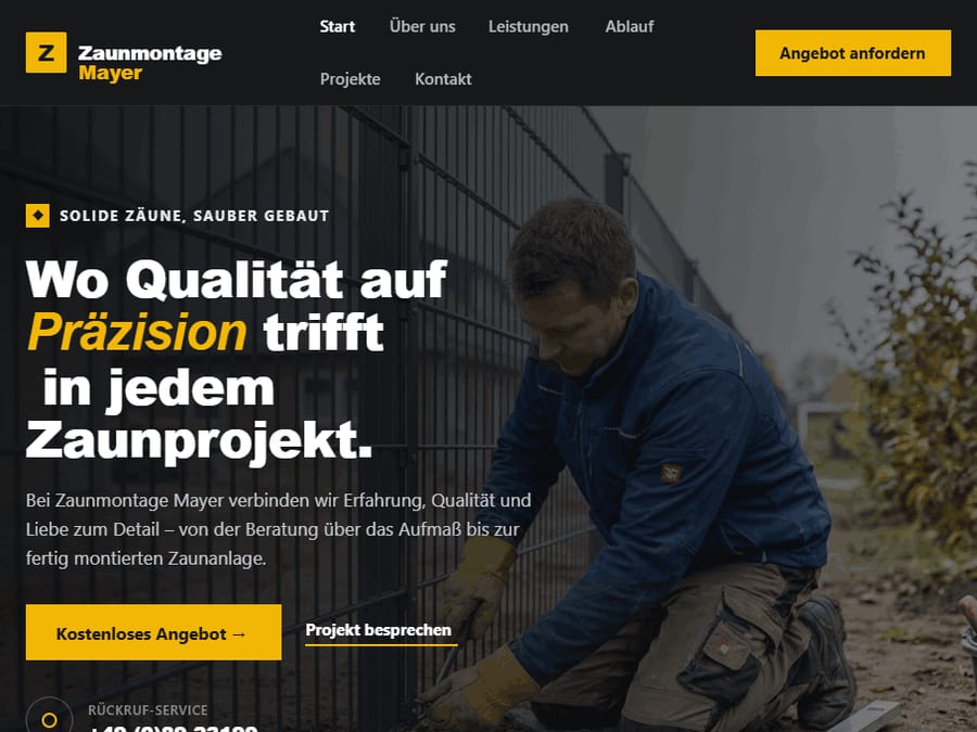Website-Beispiel Zaunbau: Zaunmontage Mayer