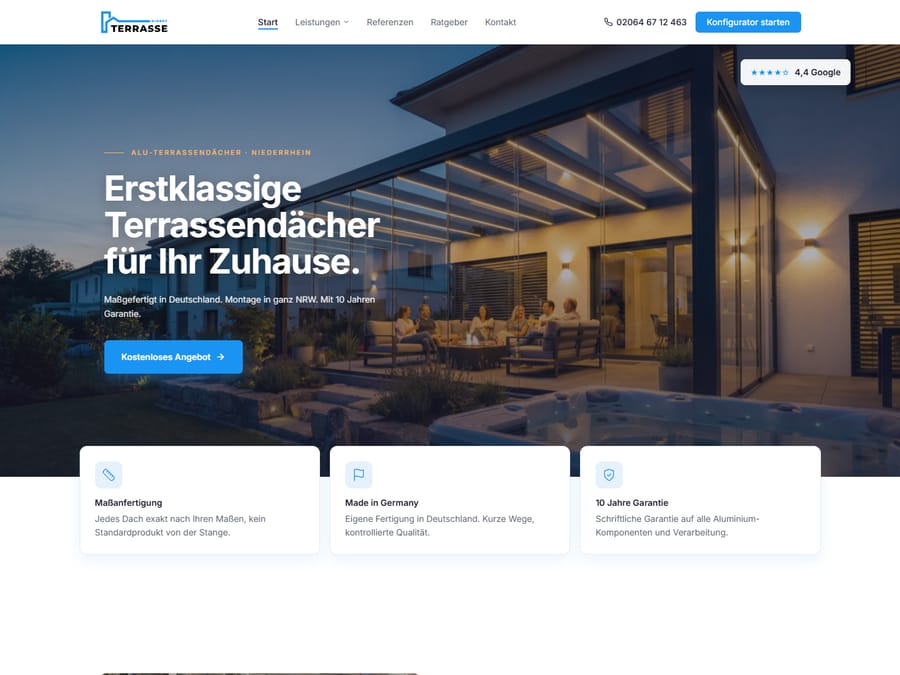 Website-Beispiel Terrassendächer: Terrasse Direkt