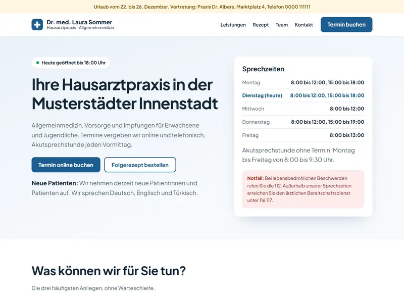 Beispiel-Website Hausarztpraxis Dr. Sommer
